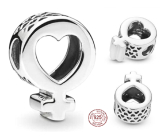 Charme Sterling Silber 925 Weibliches Symbol, Herz, Perle auf Armband Symbol