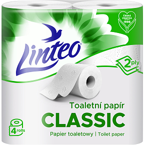 Linteo Classic 2-lagiger Toilettenpapier, 4 Rollen, 15 m Rolle