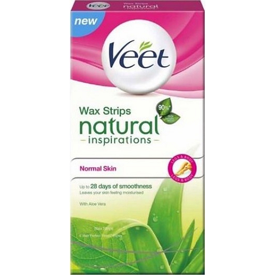 Veet Natural Inspirations Wachsstreifen Wachsstreifen normale und trockene Haut 12 Stück + Pefect Finish wischt 2 Stück ab