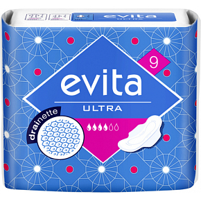 Evita Ultra Drainette Hygiene-Einlagen mit Flügeln 9 Stück Evita Ultra Drainette Hygiene-Einlagen mit Flügeln 9 Stück