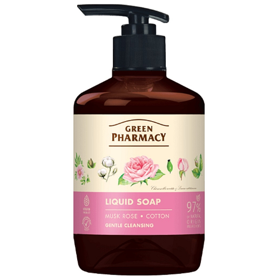 Grüne Apotheke Moschusrose und Baumwolle Flüssigcreme Verjüngende Seife 460 ml