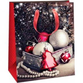 Ditipo Geschenkpapiertüte 26,4 x 13,6 x 32,7 cm Glitter Christmas schwarz-rot - silberne und rote Flakons
