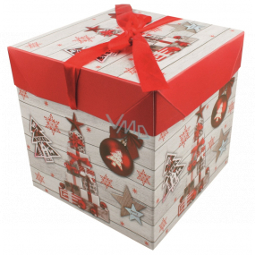 Faltschachtel mit Weihnachtsband mit Geschenken und Dekoration 16,5 x 16,5 x 16,5 cm