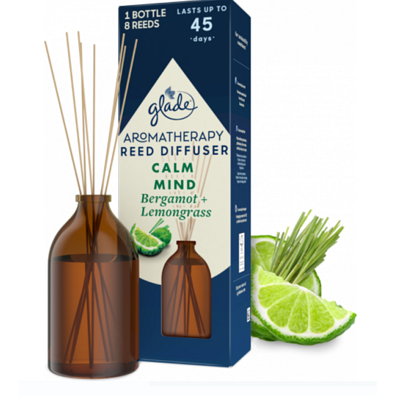 Glade Aromatherapy Reed Diffuser Calm Mind Bergamotte + Zitronengras Lufterfrischer-Duftstäbchen 80 ml