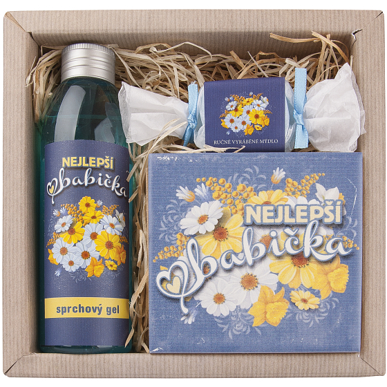 Böhmen Geschenke Für Oma Duschgel 200 ml + handgemachte Seife 30 g + dekorative Fliesen 10 x 10 cm, Kosmetikset
