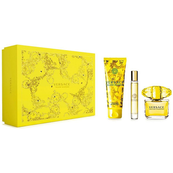 Versace Yellow Diamond Eau de Toilette für Frauen 90 ml + Roller Eau de Toilette 10 ml + Duschgel 150 ml, Geschenkset