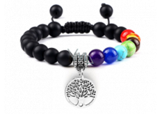 Chakra-Armband Lebensbaum + Onyx, Natursteinmatte, handgestrickt, größenverstellbar, 8 mm Kugel, Lebenskraftstein