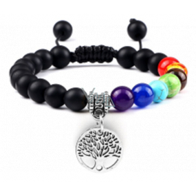 Chakra-Armband Lebensbaum + Onyx, Natursteinmatte, handgestrickt, größenverstellbar, 8 mm Kugel, Lebenskraftstein