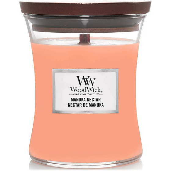 WoodWick Manuka Nektar Duftkerze mit Holzdocht und Deckel Glas mittel 275 g
