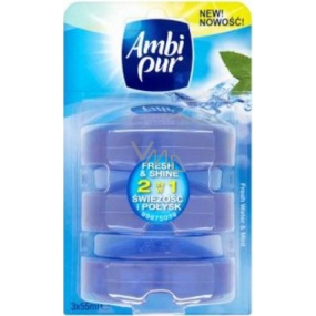 Ambi Pur Fresh & Shine 2 in 1 Frischwasser & Minze Toilettenblock nachfüllen 3 x 55 ml