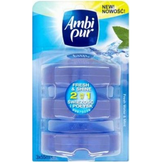 Ambi Pur Fresh & Shine 2 in 1 Frischwasser & Minze Toilettenblock nachfüllen 3 x 55 ml