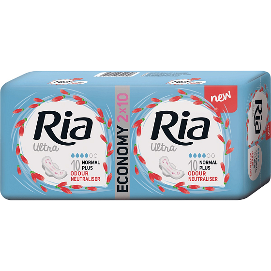 Ria Ultra Normal Plus Geruchsneutralisierer ultradünne Damenbinden mit Flügeln 2 x 10 Stück