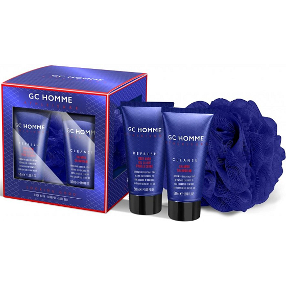 Grace Cole Sieht gut aus Duschgel 50 ml + Haarshampoo 50 ml + Körperschwamm, Kosmetikset für Männer