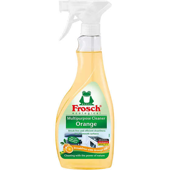 Frosch BIO Orange multifunktionaler Reiniger für glänzende Oberflächen mit Orangenduft Sprühflasche 500 ml