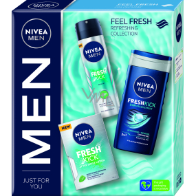 Nivea Men Fresh Kick Aftershave 100 ml + Fresh Kick Antitranspirant Deodorant Spray 150 ml + Fresh Kick 3in1 Duschgel 250 ml, Kosmetikset für Männer