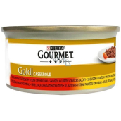 Gourmet Gold Casserole Pastete mit Rindfleisch, Huhn und Tomaten in Dosen für ausgewachsene Katzen 85 g