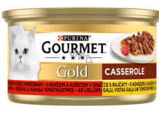 Gourmet Gold Casserole Pastete mit Rindfleisch, Huhn und Tomaten in Dosen für ausgewachsene Katzen 85 g