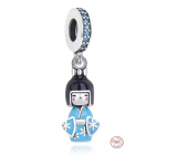 Stříbro přívěsek 925 Japonská panenka Kokeshi v modrém kimonu