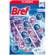 Bref Power Aktiv 4 Formel Lavendel WC-Block für hygienische Sauberkeit und Frische Ihrer Toilette, färbt Wasser 3 x 50 g