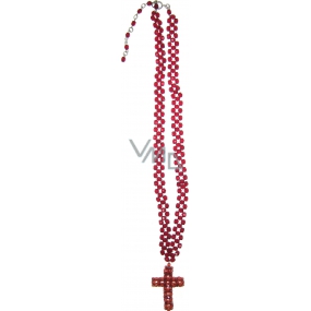 Rote Halskette mit Kreuz 41 cm