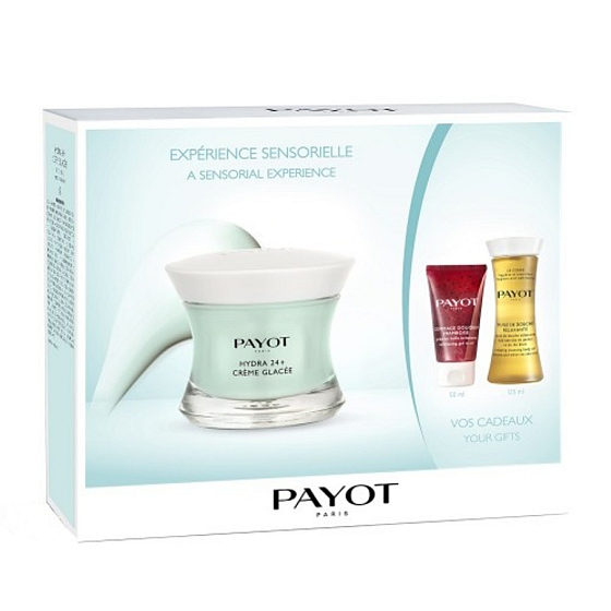 Payot Hydra24 + Glaceé feuchtigkeitsspendende Gelcreme 50 ml + Gommage Douceur Framboise Schleifölgelee 50 ml + Huile de Douche Duschöl 125 ml, Kosmetikset