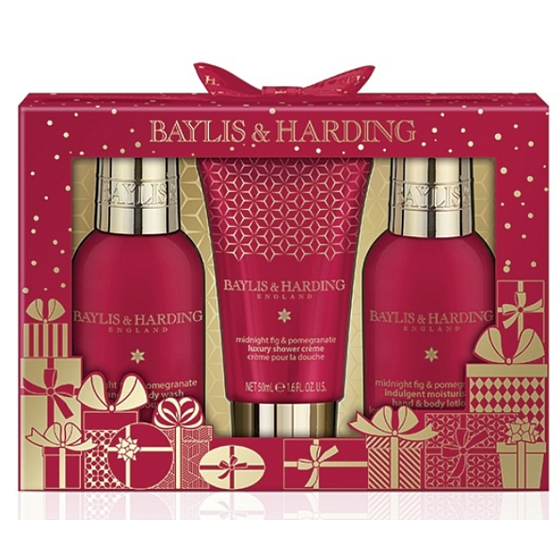Baylis & Harding Feige und Granatapfel flüssige Körperseife 100 ml + Körper- und Handlotion 100 ml + Duschcreme 50 ml kosmetisches Körperpflegeset