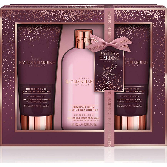 Baylis & Harding Midnight Plum und Wild Blackberry Reinigungsgel 300 ml + Duschcreme 200 ml + Körperlotion 200 ml, Kosmetikset