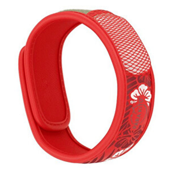 Parakito Repellent Mückenarmband Grafik Hawaii rot natürlich, nachfüllbar, wasserdicht, Schutz 24h / Tag - 15 Tage zum Nachfüllen + zwei Nachfüllungen