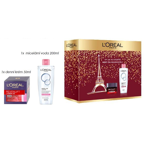 Loreal Paris Revitalift Laser X3 Tagescreme gegen Hautalterung 50 ml + Mizellenwasser für trockene und empfindliche Haut 200 ml, Kosmetikset