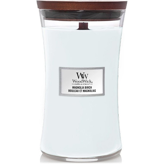 WoodWick Magnolia Birch Duftkerze mit Holzdocht und Deckel Glas groß 609 g