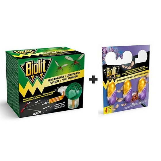 Biolit Electric Vaporizer mit Timer und 45 Nächte gegen Mücken 35 ml + Biolit Plus M Gel mit dem Duft von Lavendelhaken gegen Motten und Milben 3 Stück nachfüllen