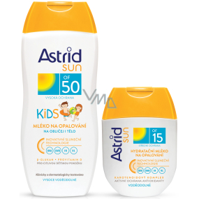 Astrid Sun Kids OF50 Sonnencreme 200 ml + Sun OF15 Feuchtigkeitsspendende Sonnencreme 80 ml, Duopack