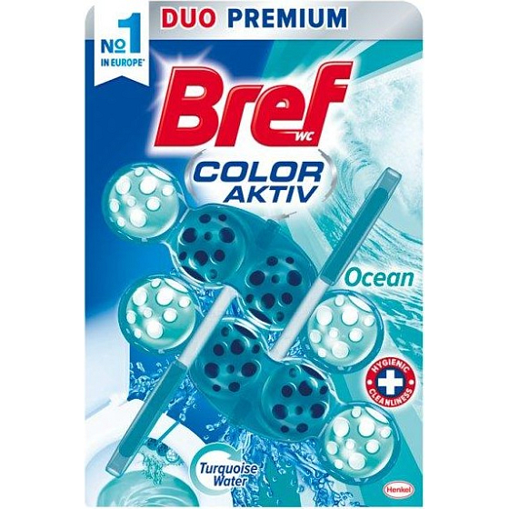 Bref Color Aktiv Ocean WC-Block für hygienische Sauberkeit und Frische Ihrer Toilette, färbt das Wasser in einem türkisfarbenen Farbton 2 x 50 g