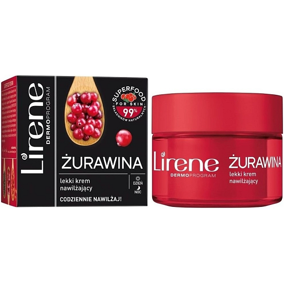 Lirene Dermo Superfood Programm Cranberry aus 100% Cranberry Wasser leichte feuchtigkeitsspendende Tag- und Nachtcreme 50 ml