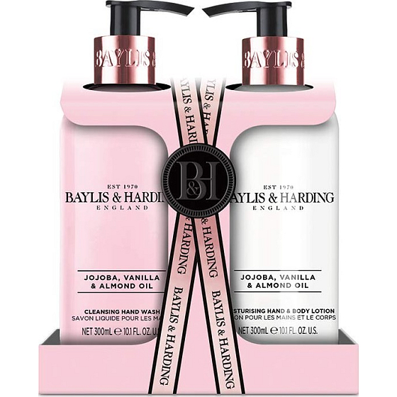 Baylis & Harding Jojoba-, Vanille- und Mandelöl-Reinigungsgelspender 300 ml + Körperlotionsspender 300 ml, Kosmetikset