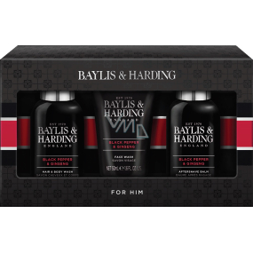 Baylis & Harding Men Black Pepper and Ginseng Körper- und Haarreinigungsgel 100 ml + After Shave Balm 100 ml + Gesichtsreinigungsgel 50 ml, Kosmetikset