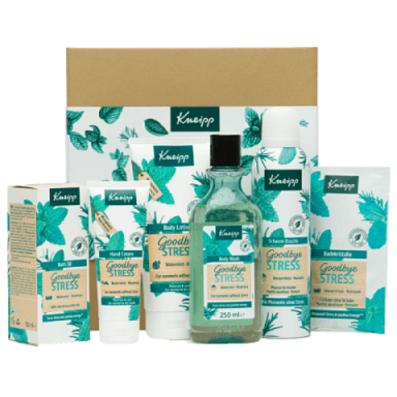 Kneipp Goodbye Stress Badeöl 100 ml + Bodylotion 200 ml + Handcreme 75 ml + Badesalz 60 g + Duschschaum 200 ml + Duschgel 250 ml, Kosmetikset