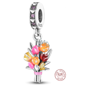 Charm Sterling Silber 925 Blumenstrauß, Tulpen, Natur Armband Anhänger
