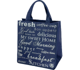 Niteola Tasche für Einkäufe, 34 × 36 × 22 cm, blau mit Schriftzügen