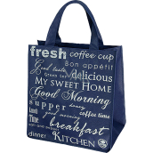 Niteola Tasche für Einkäufe, 34 × 36 × 22 cm, blau mit Schriftzügen
