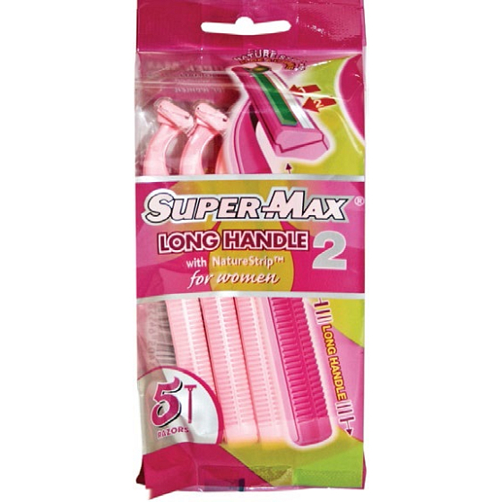 Super-Max Long Handle Lady Einwegrasierer mit 2 Klingen, 5 Stück