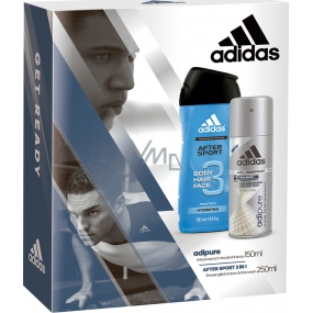 Adidas Adipure Antitranspirant Deodorant Spray für Männer 150 ml + After Sport 3 in 1 Duschgel für Körper, Gesicht, Haare 250 ml, Kosmetikset