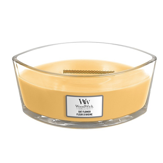 WoodWick Oat Flower - Haferblumenduftkerze mit breitem Holzdocht und Bootsdeckel 453 g