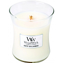 WoodWick White Tea & Jasmin - Duftkerze mit weißem Tee und Jasmin mit Holzdocht und Deckelglas klein 85 g