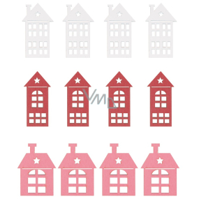 Holzhäuser Weiß, rosa, rot 4 cm 12 Stück im Beutel