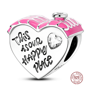 Charm Sterling Silber 925 Haus-Herz Dies ist unser glücklicher Ort, Herzperle für Familienarmband