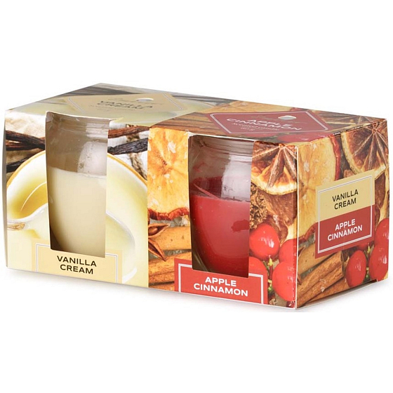 Emocio Vanilla Cream & Apple Cinnamon - Vanilla Cream und Apple Cinnamon Duftkerze Glas 65 x 63 mm 2 Stück in Box