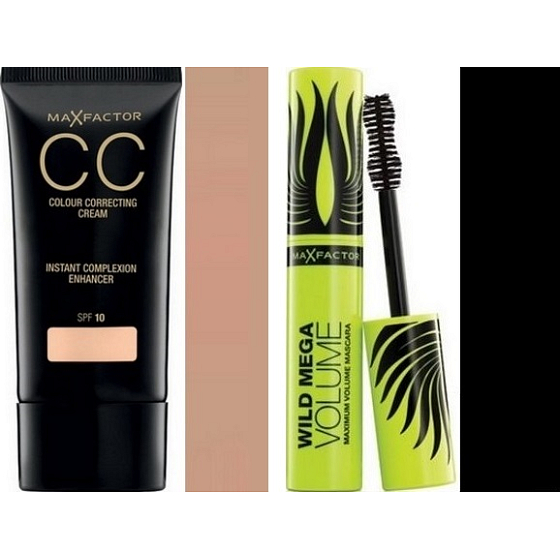 Max Factor Farbkorrekturcreme LSF10 CC Cream 50 Natural 30 ml + Wild Mega Volume Mascara Schwarz 11 ml