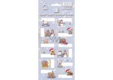 Bogen Weihnachtsetiketten Aufkleber Teddybären hellblau Bogen von 12 Etiketten