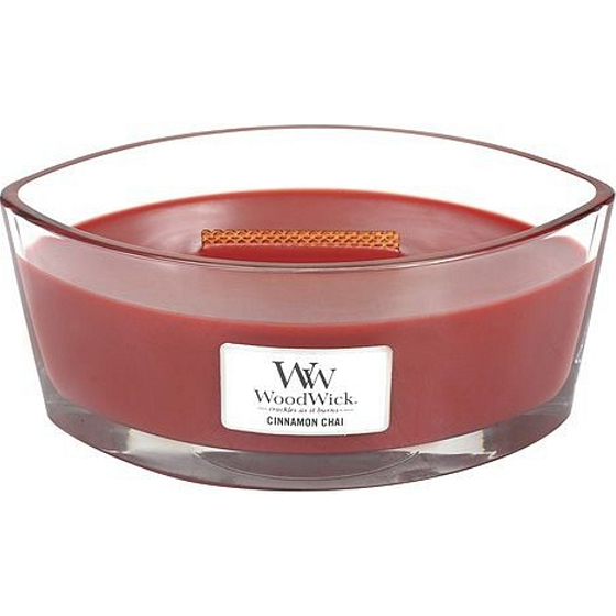 WoodWick Cinnamon Chai - Zimt- und Vanille-Duftkerze mit breitem Holzdocht und Glasdeckel 453 g